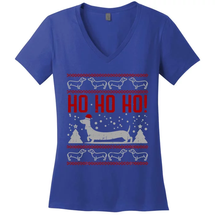 Ho Ho Dachshund Ugly Christmas Sweater Funny Dog Lover Great Gift Women's V-Neck T-Shirt