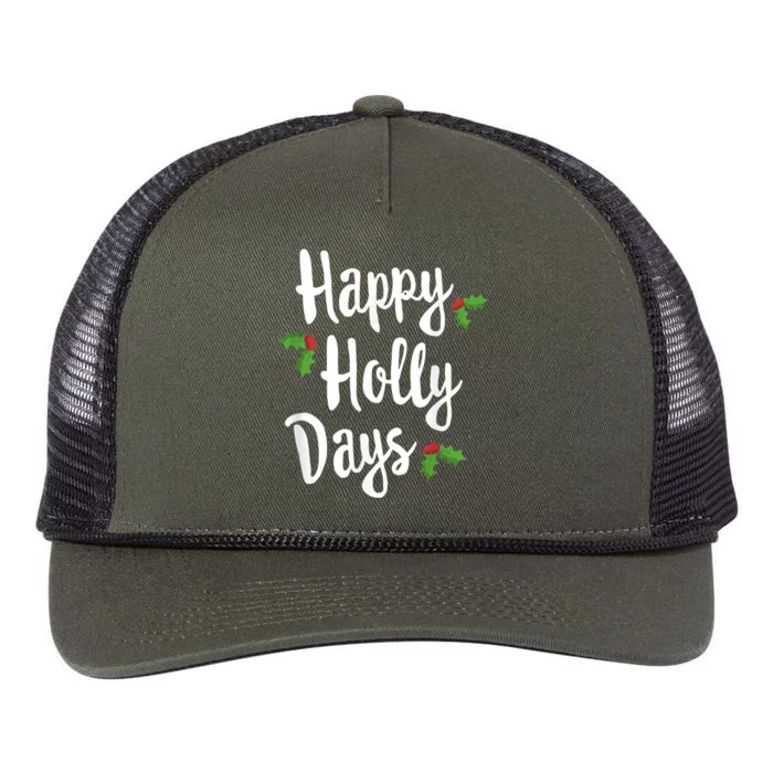 Happy Holly Days Festive Xmas Christmas Matching Family Retro Rope Trucker Hat Cap