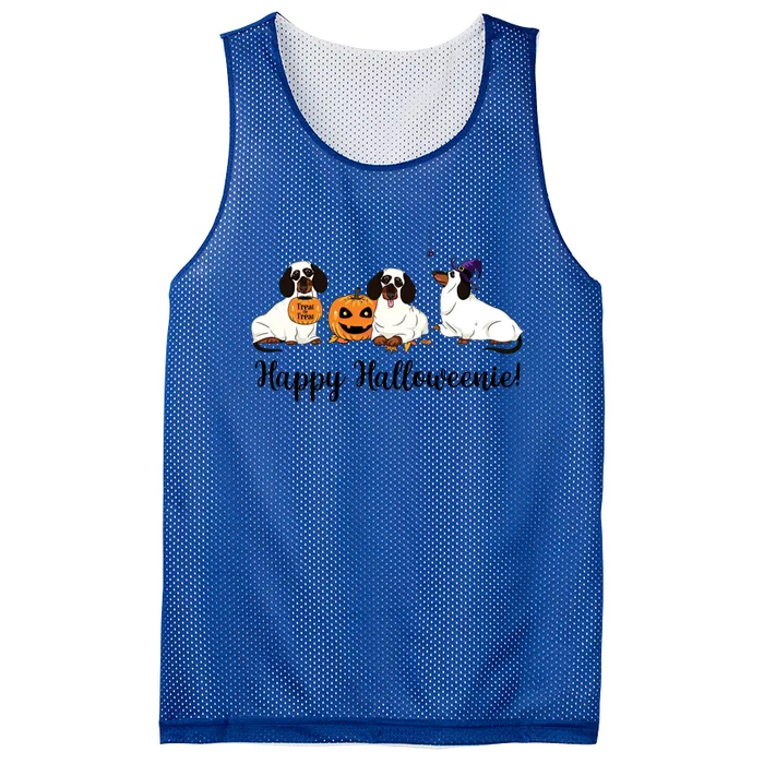 Happy Halloweenie Dachshund Ghost Funny Halloween Dog Lovers Gift Mesh Reversible Basketball Jersey Tank