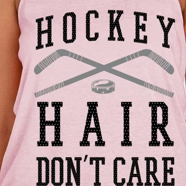 Hockey Hair DonT Care Funny Ice Puck Stick Player Funny Gift Women's Knotted Racerback Tank