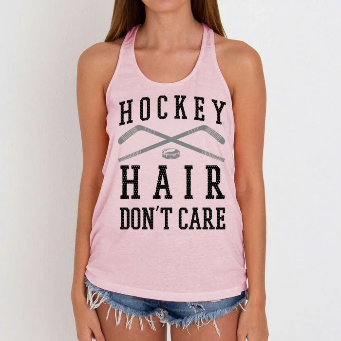 Hockey Hair DonT Care Funny Ice Puck Stick Player Funny Gift Women's Knotted Racerback Tank