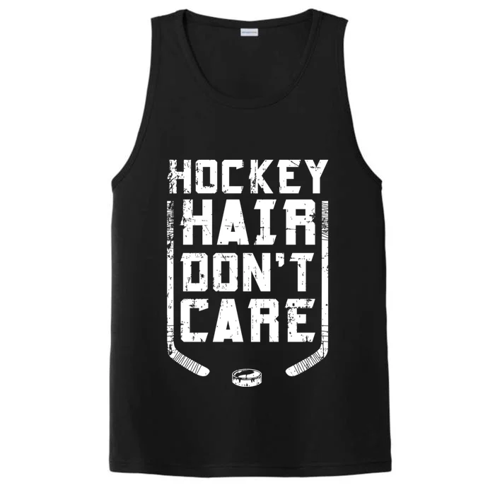 Hockey Hair DonT Care Ice Puck Player Funny Gift Performance Tank