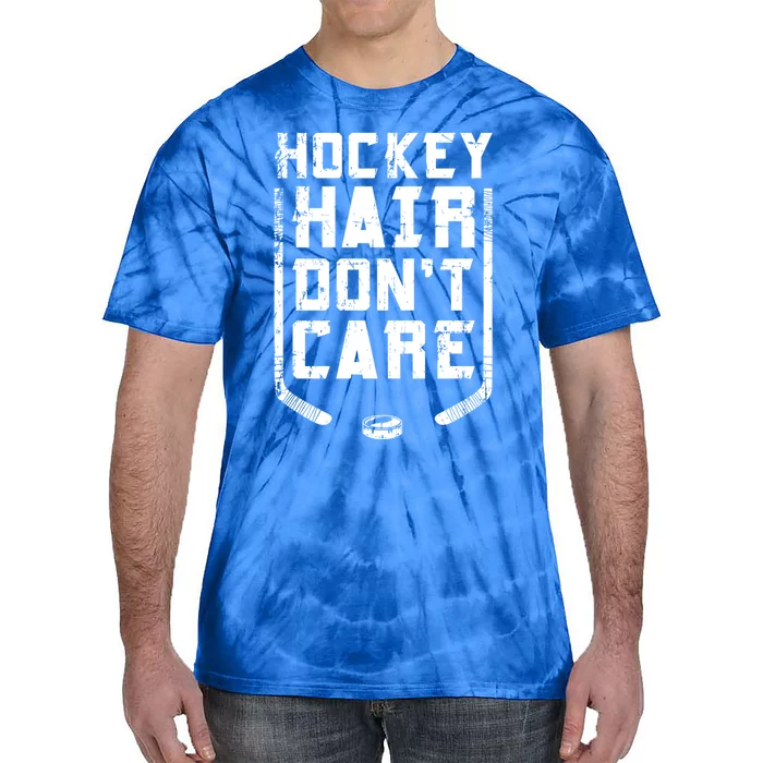 Hockey Hair DonT Care Ice Puck Player Funny Gift Tie-Dye T-Shirt