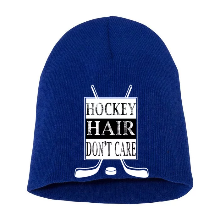 Hockey Hair DonT Care Ice Puck Player Gift Short Acrylic Beanie