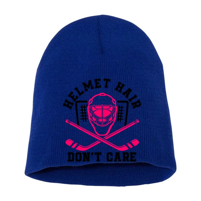 Helmet Hair Dont Care Funny Pink Hockey Mask Cool Gift Short Acrylic Beanie