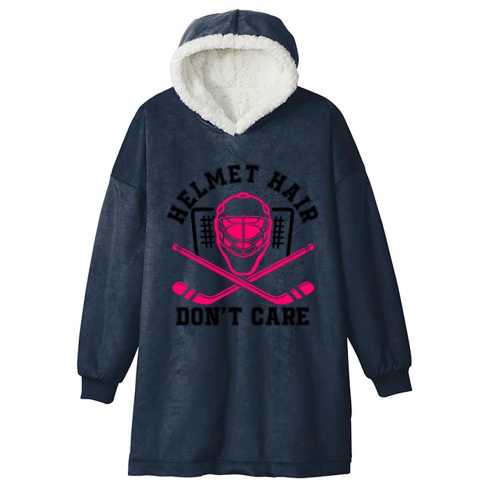 Helmet Hair Dont Care Funny Pink Hockey Mask Cool Gift Hooded Wearable Blanket