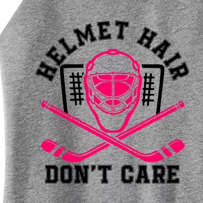 Helmet Hair Dont Care Funny Pink Hockey Mask Cool Gift Women’s Perfect Tri Rocker Tank