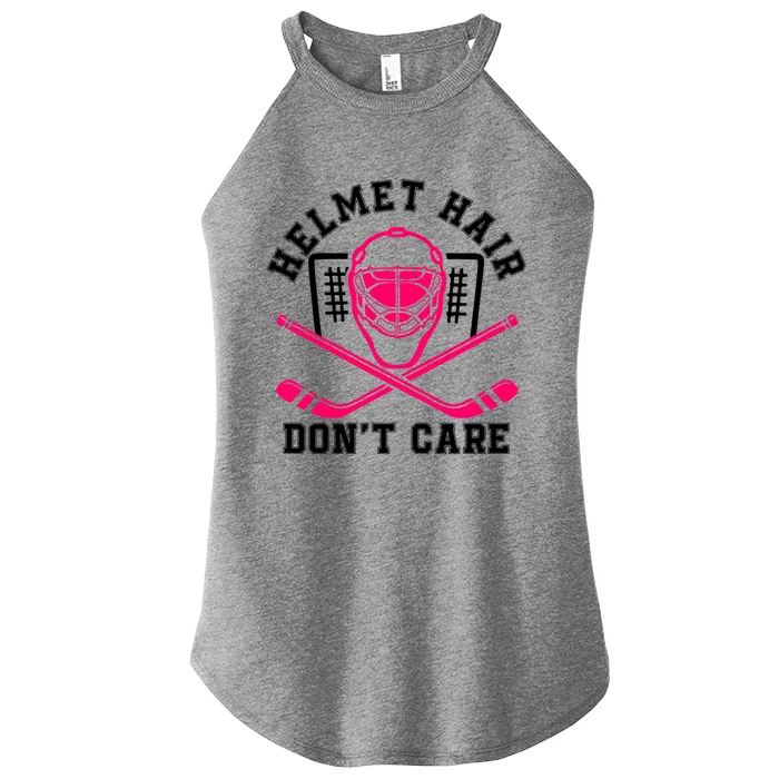 Helmet Hair Dont Care Funny Pink Hockey Mask Cool Gift Women’s Perfect Tri Rocker Tank