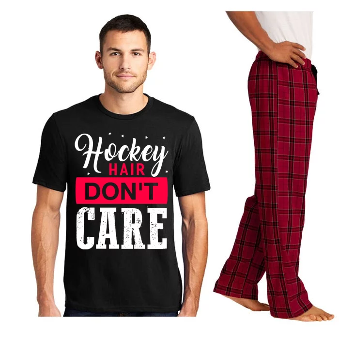 Hockey Hair Dont Care Funny Goalie Ice Sport Cute Gift Pajama Set