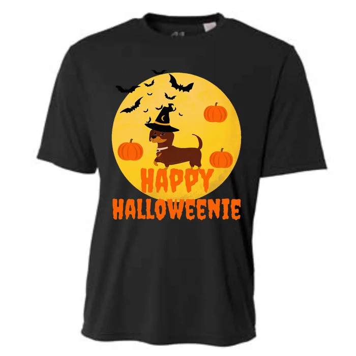 Happy Halloweenie Dachshund Moon Funny Halloween Cooling Performance Crew T-Shirt