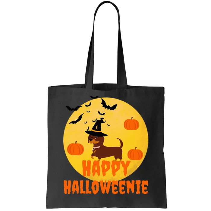 Happy Halloweenie Dachshund Moon Funny Halloween Tote Bag