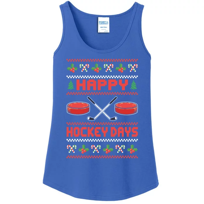 Happy Hockey Days Ugly Christmas Sweater Ice Hockey Gift Ladies Essential Tank