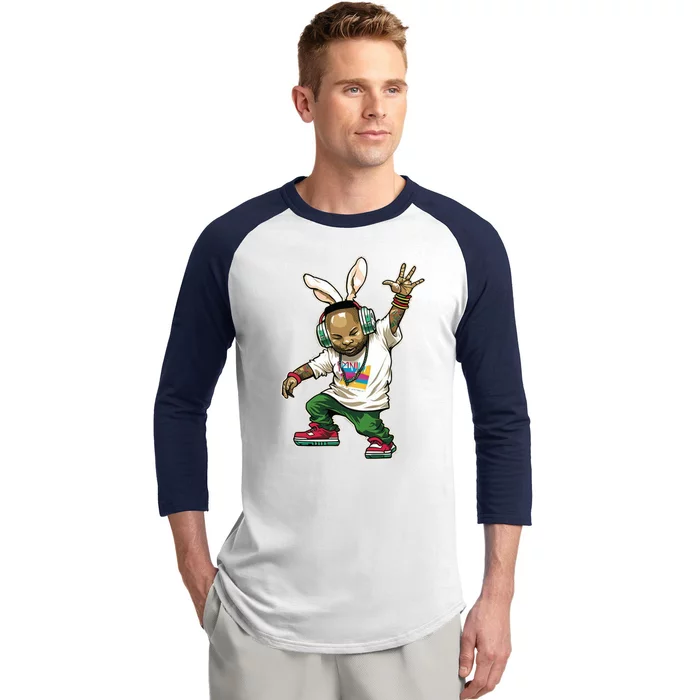 Hip Hop Easter Bunny Face Baseball Sleeve Shirt