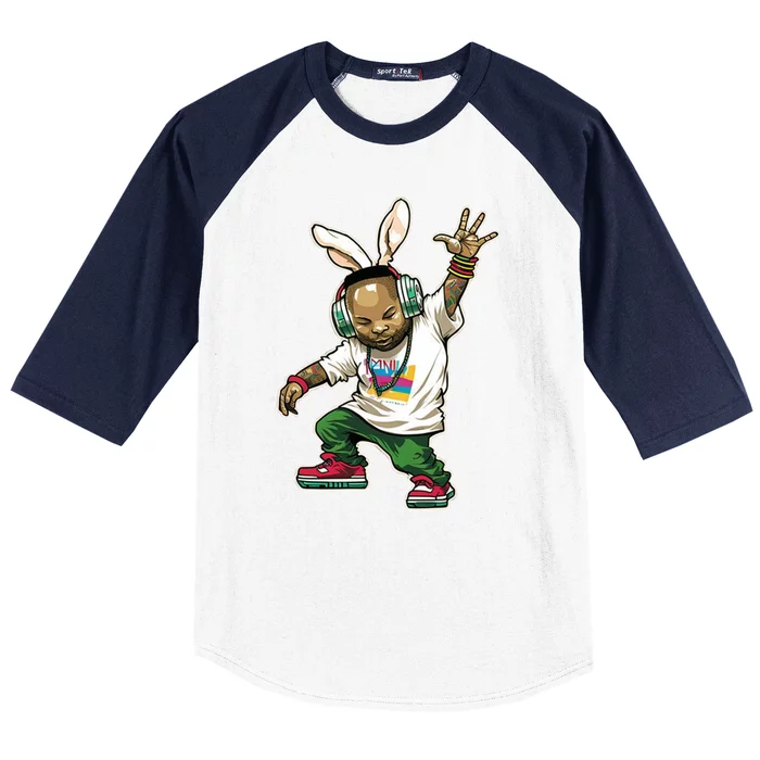 Hip Hop Easter Bunny Face Baseball Sleeve Shirt