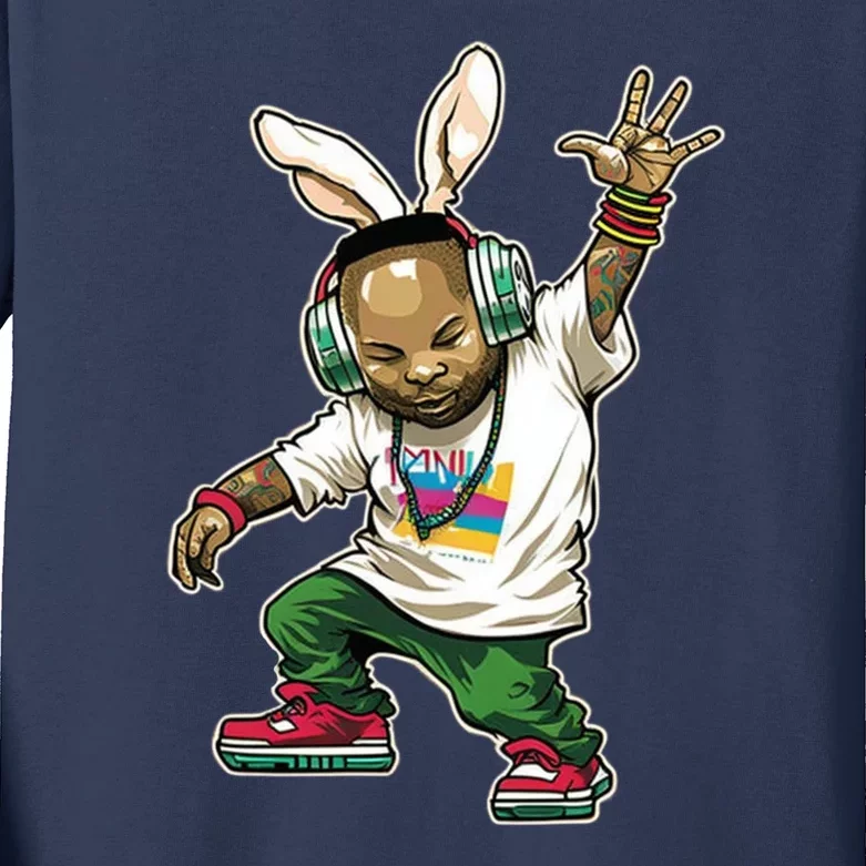 Hip Hop Easter Bunny Face Kids Long Sleeve Shirt