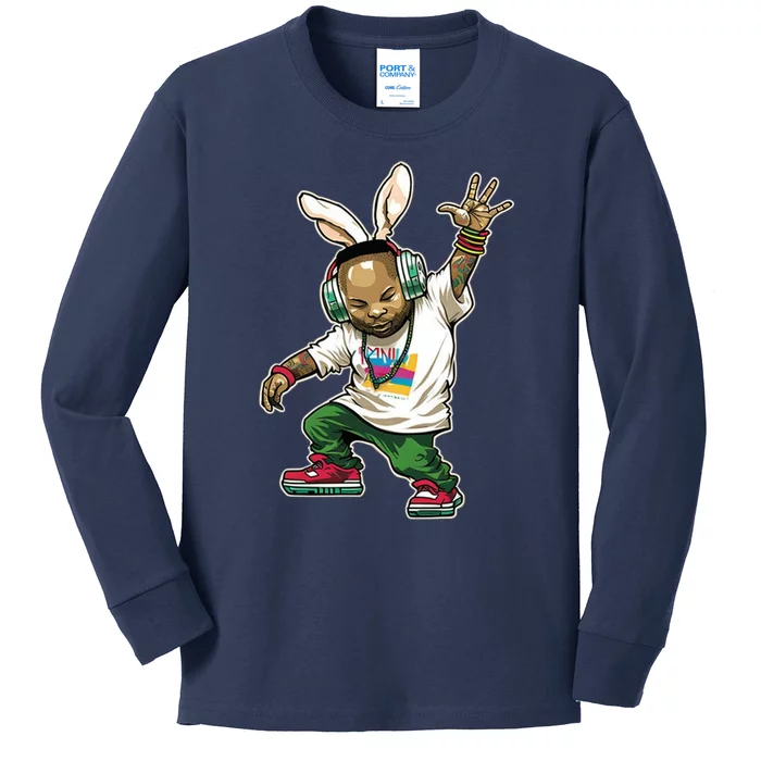 Hip Hop Easter Bunny Face Kids Long Sleeve Shirt