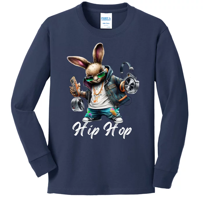 Hip Hop Easter Bunny Easter Rabbit Kids Long Sleeve Shirt