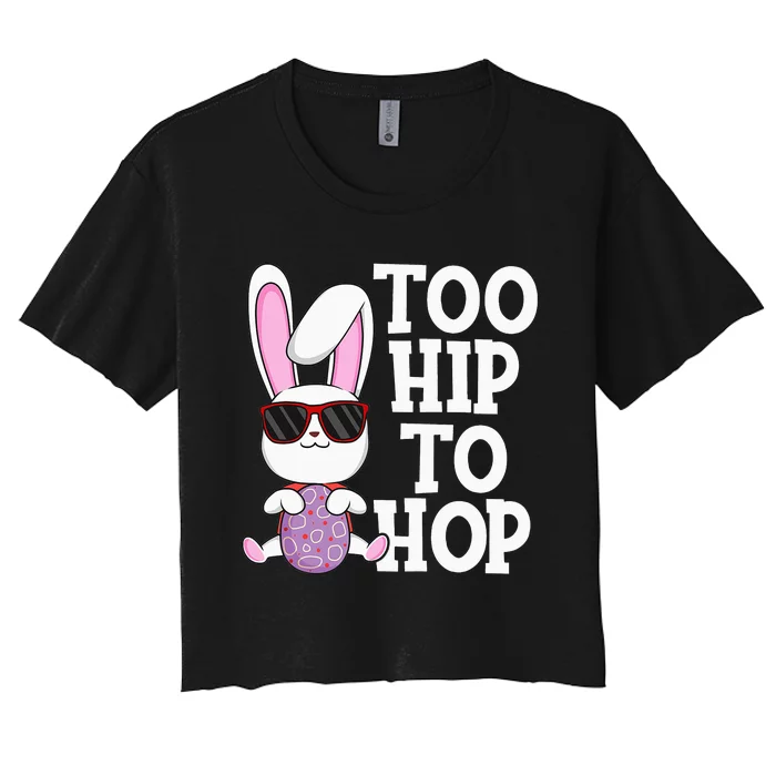 Hip Hop Easter Bunny Sunglasses Egg Hunt Women's Crop Top Tee