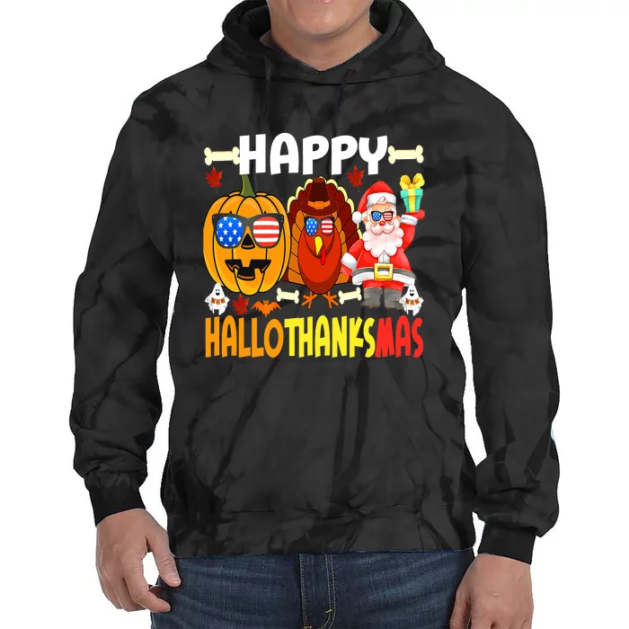 Happy HalloThanksMas Funny Pumpkin Tie Dye Hoodie