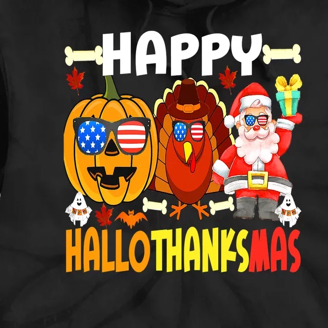 Happy HalloThanksMas Funny Pumpkin Tie Dye Hoodie