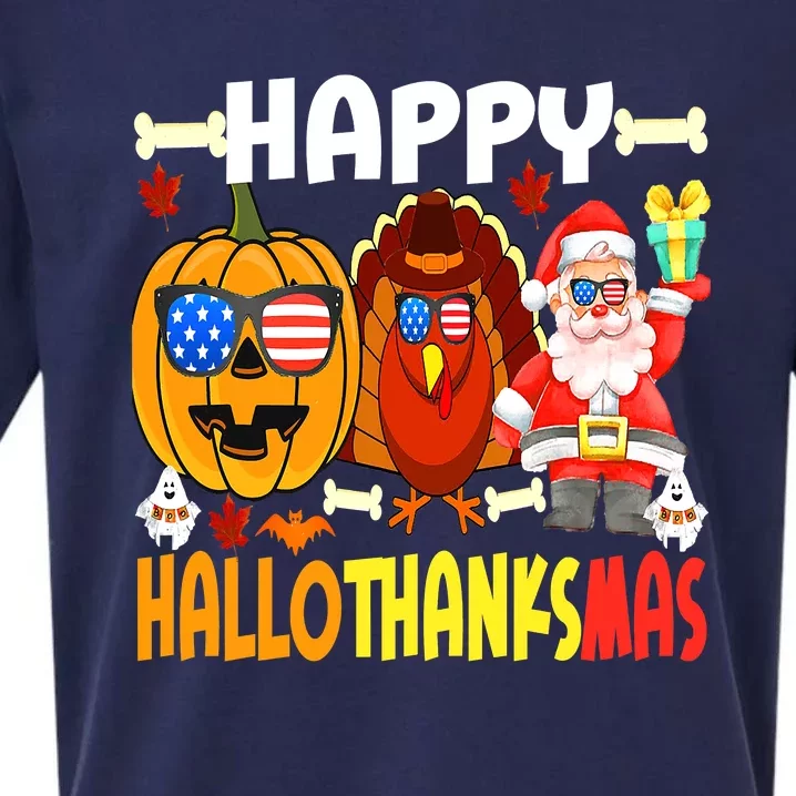 Happy HalloThanksMas Funny Pumpkin Sueded Cloud Jersey T-Shirt