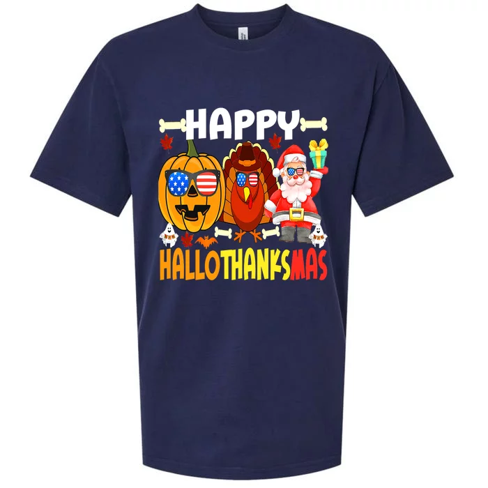 Happy HalloThanksMas Funny Pumpkin Sueded Cloud Jersey T-Shirt