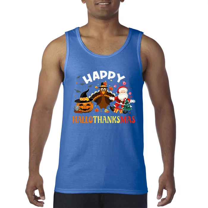 Happy Hallothanksmas Funny Halloween Thanksgiving Christmas Tank Top