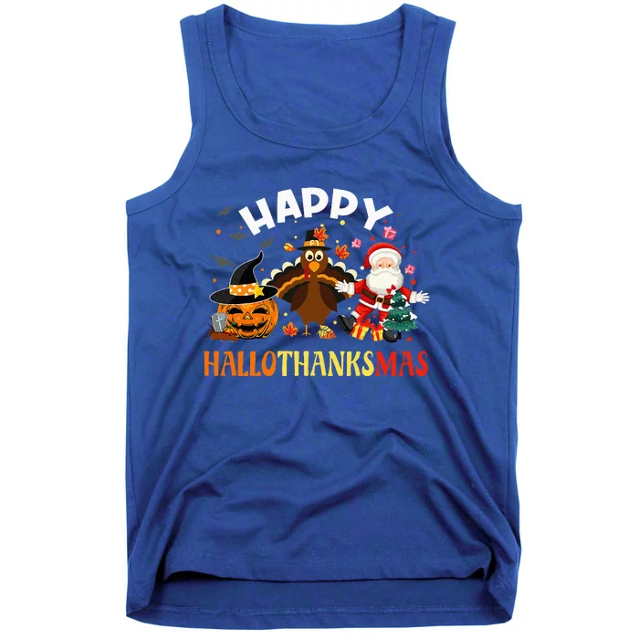 Happy Hallothanksmas Funny Halloween Thanksgiving Christmas Tank Top