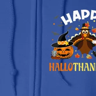 Happy Hallothanksmas Funny Halloween Thanksgiving Christmas Full Zip Hoodie