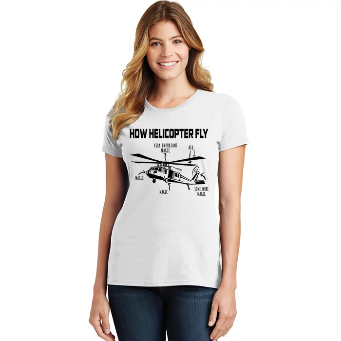 How Helicopters Fly Funny Helicopter Pilot Rotorcraft Pilot Women's T-Shirt