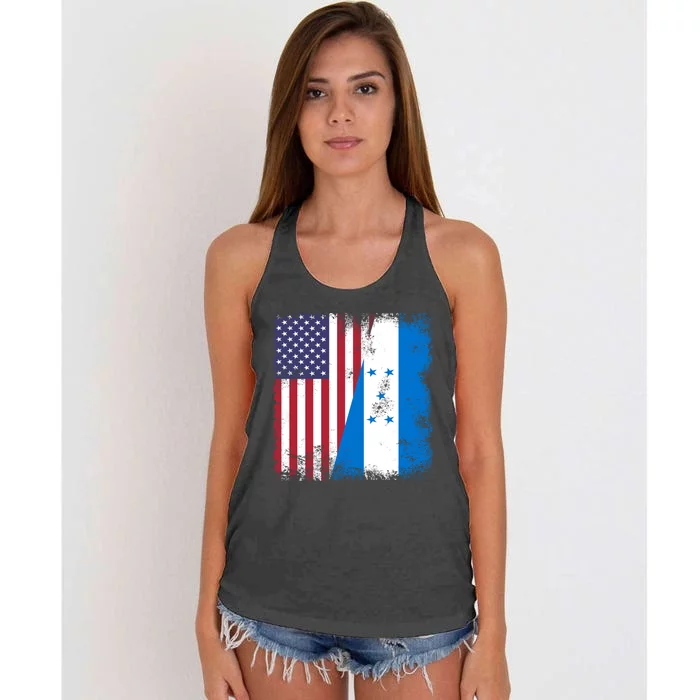 Half Honduran Flag Vintage Honduras Usa Gift Cool Gift Women's Knotted Racerback Tank