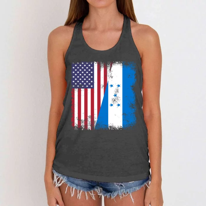 Half Honduran Flag Vintage Honduras Usa Gift Cool Gift Women's Knotted Racerback Tank