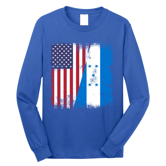 Half Honduran Flag Vintage Honduras Usa Gift Cool Gift Long Sleeve Shirt