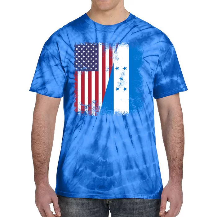 Half Honduran Flag Vintage Honduras Usa Gift Cool Gift Tie-Dye T-Shirt