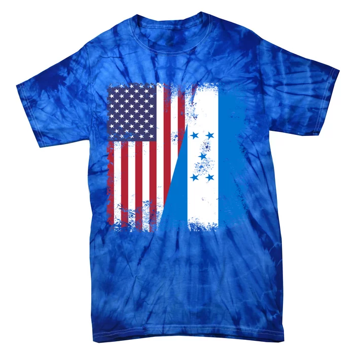 Half Honduran Flag Vintage Honduras Usa Gift Cool Gift Tie-Dye T-Shirt