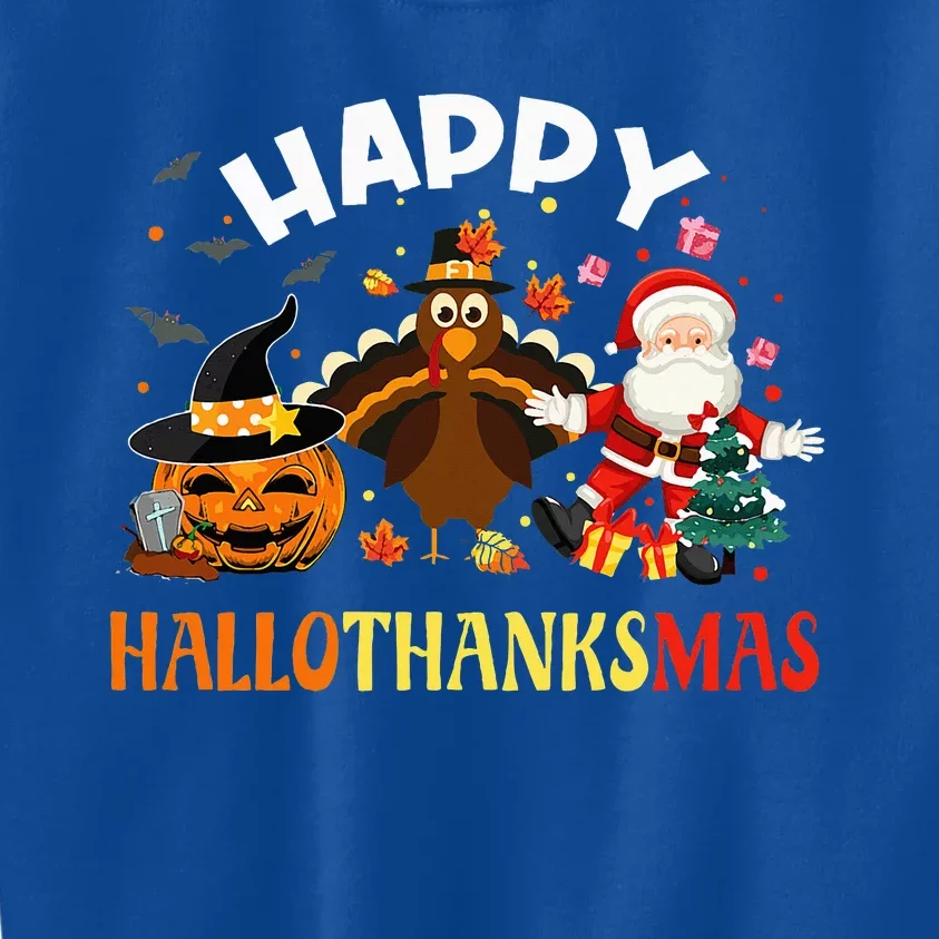 Happy Hallothanksmas Funny Halloween Thanksgiving Christmas Kids Sweatshirt