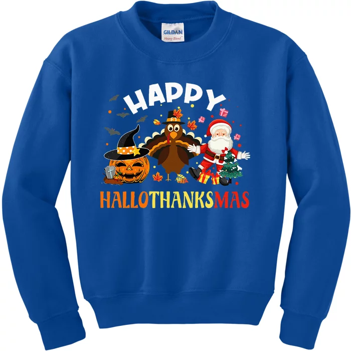 Happy Hallothanksmas Funny Halloween Thanksgiving Christmas Kids Sweatshirt