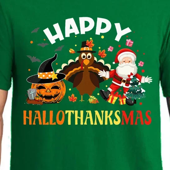 Happy Hallothanksmas Funny Halloween Thanksgiving Christmas Pajama Set