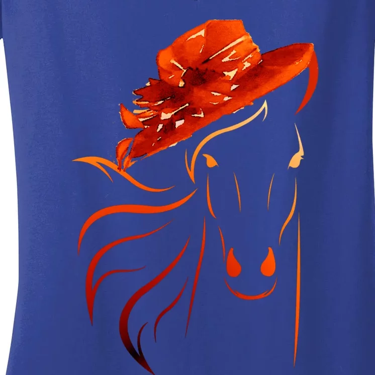 Horse Hat Funny Kentucky Party Tee Cool Cool Gift Women's V-Neck T-Shirt