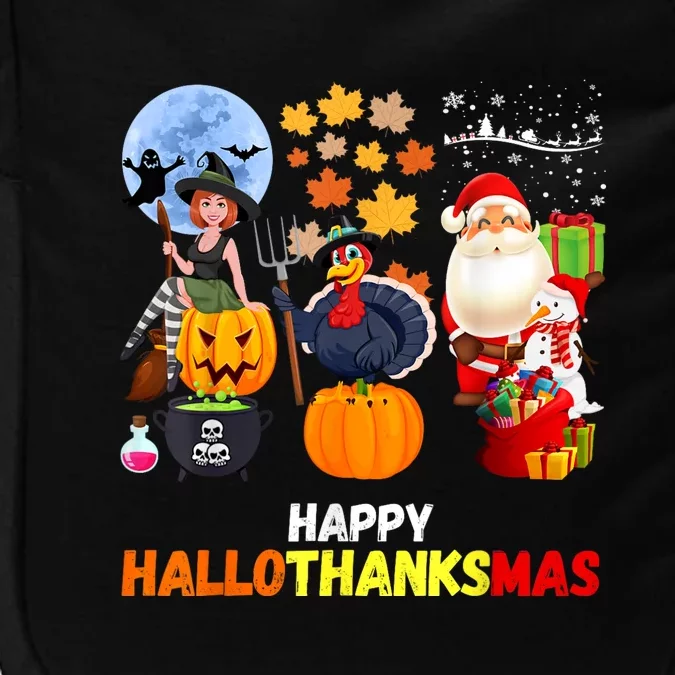 Happy Hallothanksmas Funny Halloween Thanksgiving Christmas Impact Tech Backpack