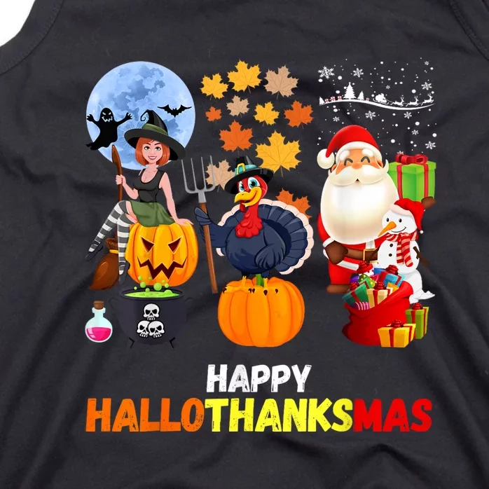 Happy Hallothanksmas Funny Halloween Thanksgiving Christmas Tank Top