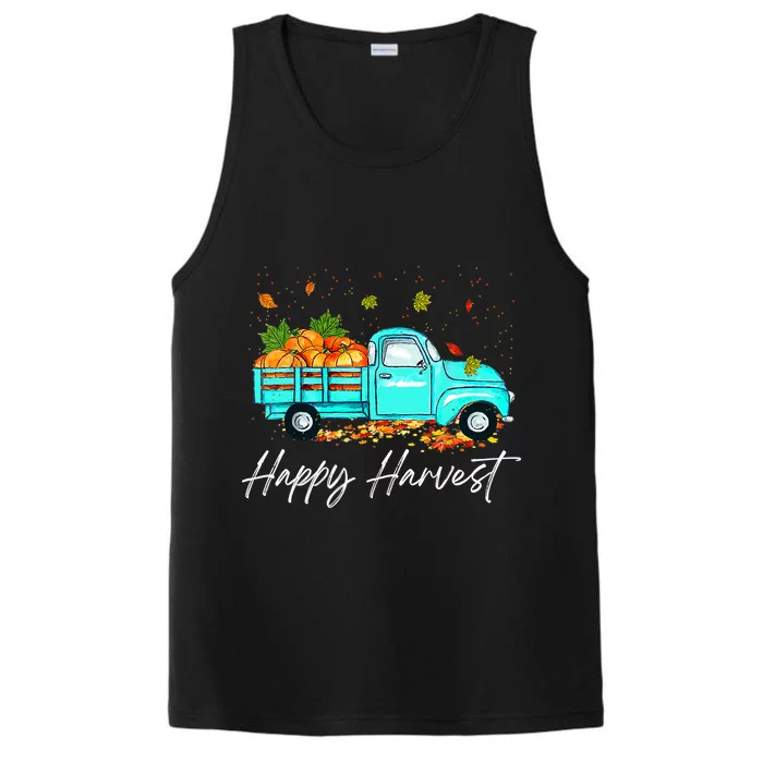 Happy Harvest Fall Season Pumpkin Truck Thanksgiving Vintage Performance Tank