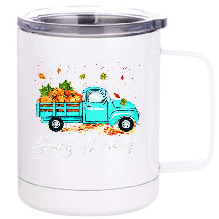 Happy Harvest Fall Season Pumpkin Truck Thanksgiving Vintage Front & Back 12oz Stainless Steel Tumbler Cup