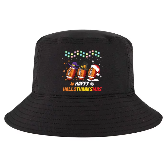 Happy Hallothanksmas Football Halloween Thanksgiving Xmas Cool Comfort Performance Bucket Hat