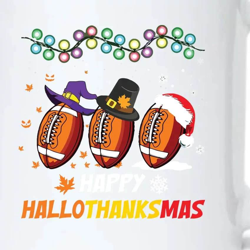 Happy Hallothanksmas Football Halloween Thanksgiving Xmas Black Color Changing Mug