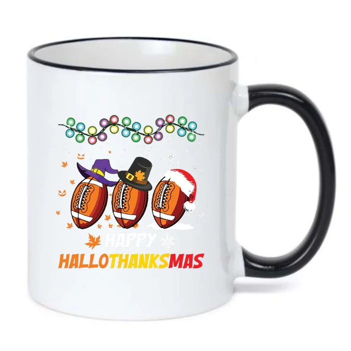 Happy Hallothanksmas Football Halloween Thanksgiving Xmas Black Color Changing Mug