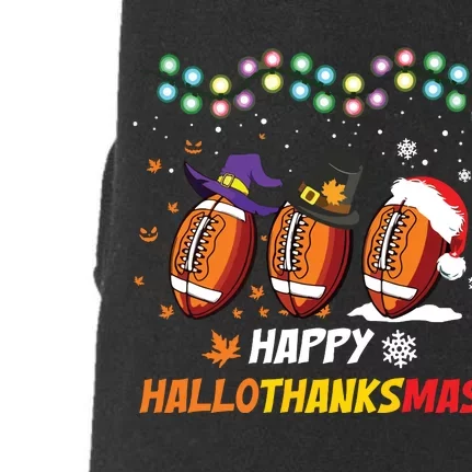 Happy Hallothanksmas Football Halloween Thanksgiving Xmas Doggie 3-End Fleece Hoodie