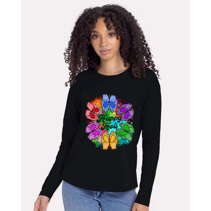 Happy Holi Festival Color Costume India Hindu Spring Gift Meaningful Gift Womens Cotton Relaxed Long Sleeve T-Shirt