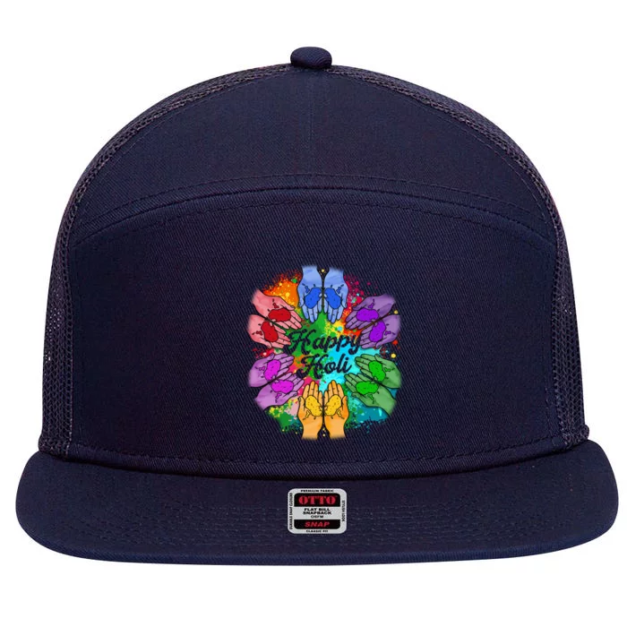 Happy Holi Festival Color Costume India Hindu Spring Gift Meaningful Gift 7 Panel Mesh Trucker Snapback Hat