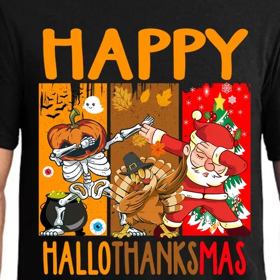 Happy Hallothanksmas Funny Skeleton Pumpkin Santa Dab Dance Cool Gift Pajama Set